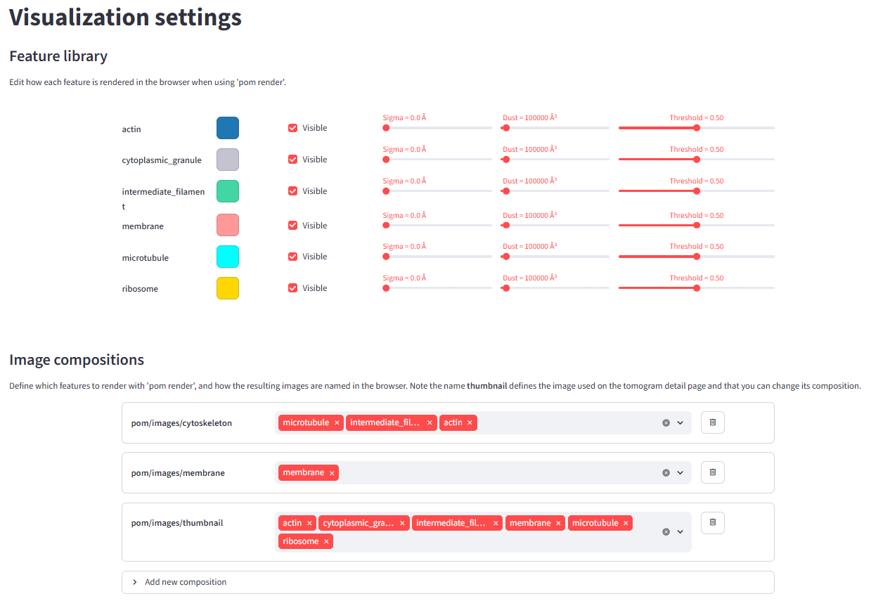 Pom app — Visualization settings page