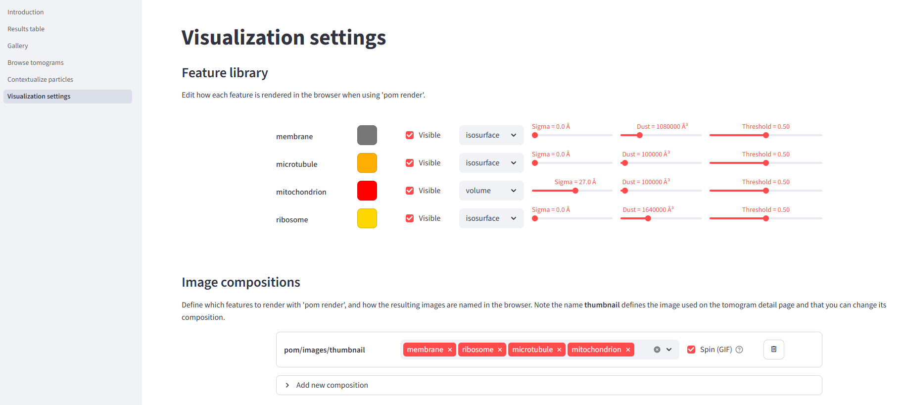 Pom visualization settings page